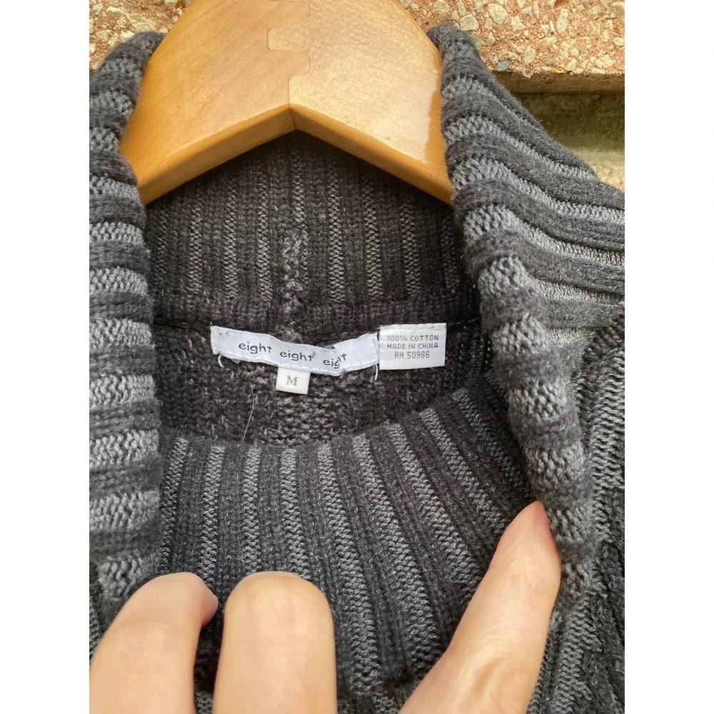 Fisherman Cable Knit Cotton Gray Turtleneck Sweater Medium Heritage Academia 90s